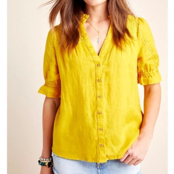 Anthropologie Tops - Anthropologie Maeve Magritte Linen Button Down Shirt Top Size 10